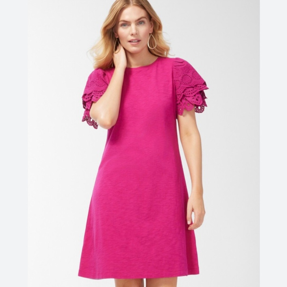 Chicos Pink Dress Slub Eyelet Sleeve Shirt Dress Size 0 Small